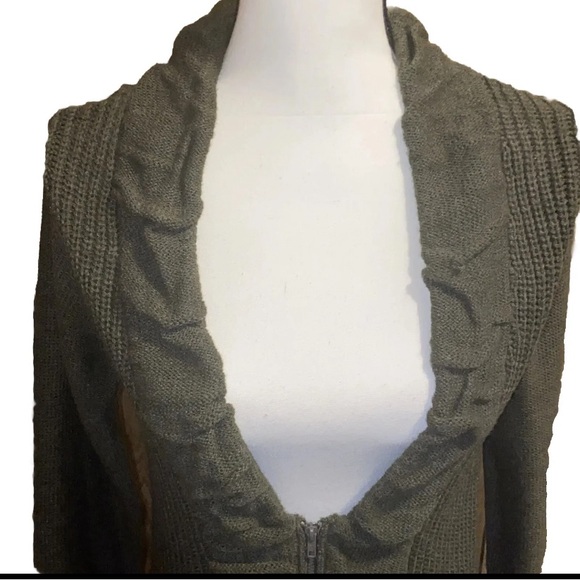 Womens Daytrip 1/2 Zip Green Long Sleeve Crochet Sweater Medium Preowned - Picture 3 of 9